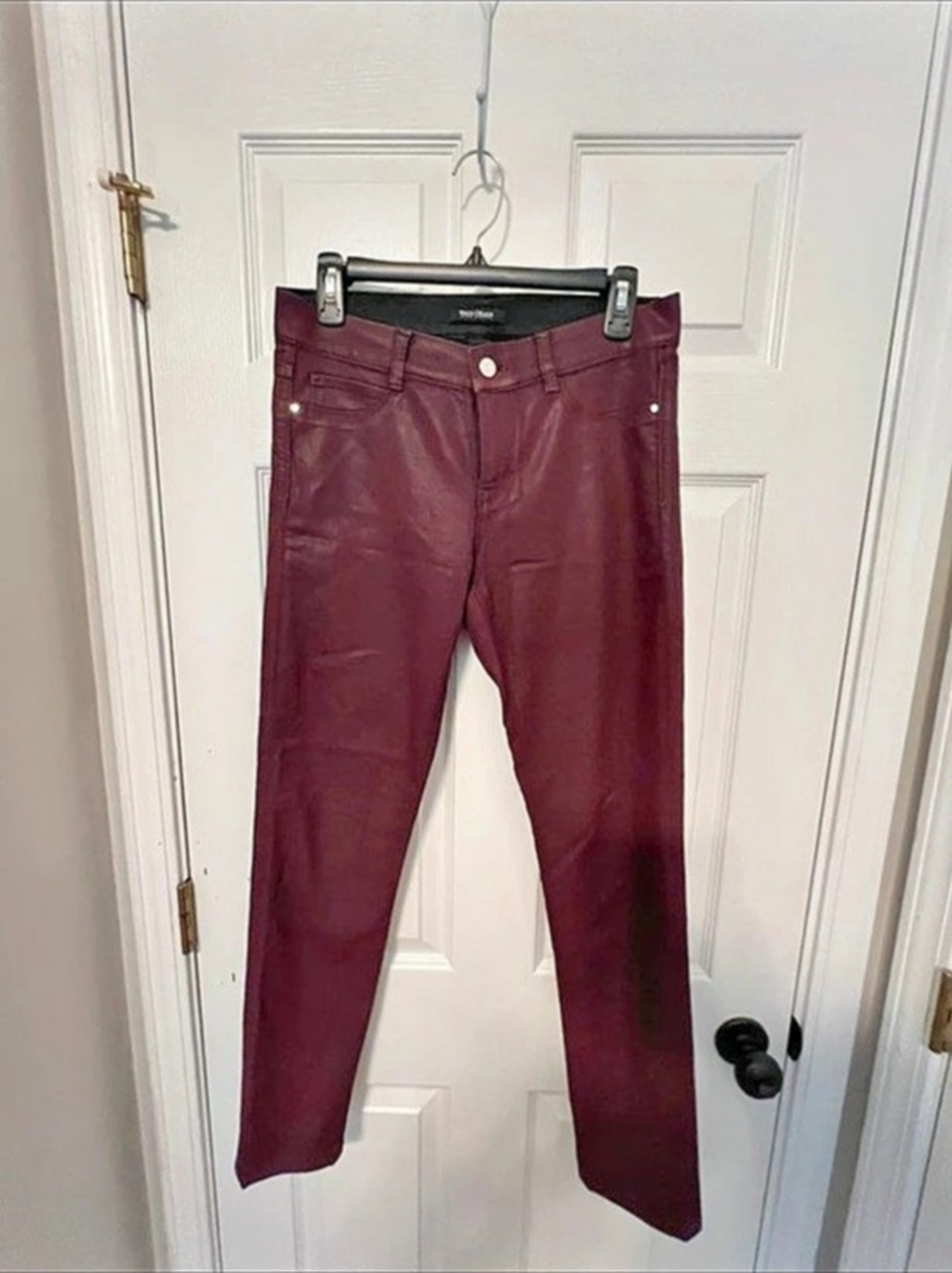 White House Black Market High-Rise Coated Skinny Jeans Burgundy